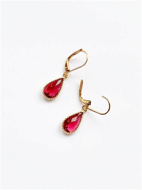 Ruby Teardrop Earrings In Gold Gold Pear Earrings With Etsy