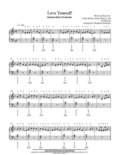Love Yourself By Justin Bieber Piano Sheet Music Intermediate Level Piano Sheet Music Sheet