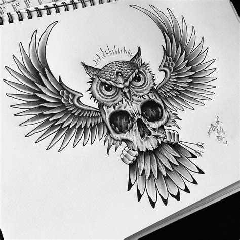 Owl Skull Tattoos Owl Tattoo Drawings Tattoo Sketches Leg Tattoos