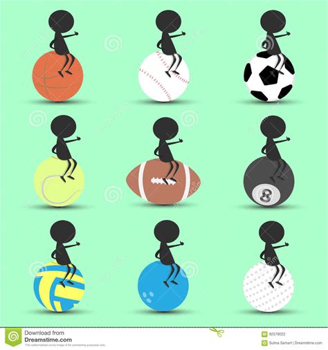 Black Man Character Cartoon Sit On Sport Balls With Green