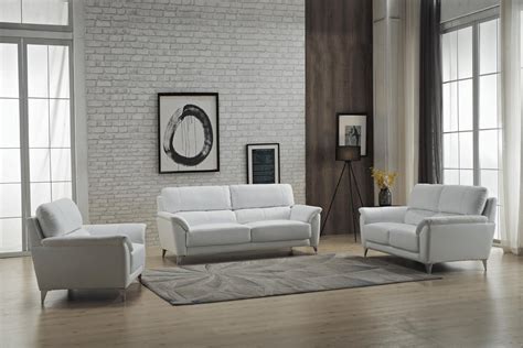 White Top Grain Leather Living Room Sofa Set 3pcs