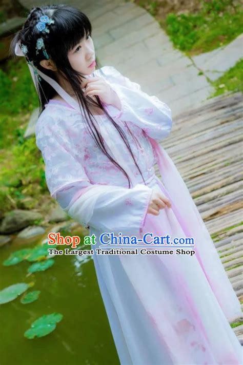 chinese ancient cosplay fairy princess white dress traditional hanfu female knight swordsman