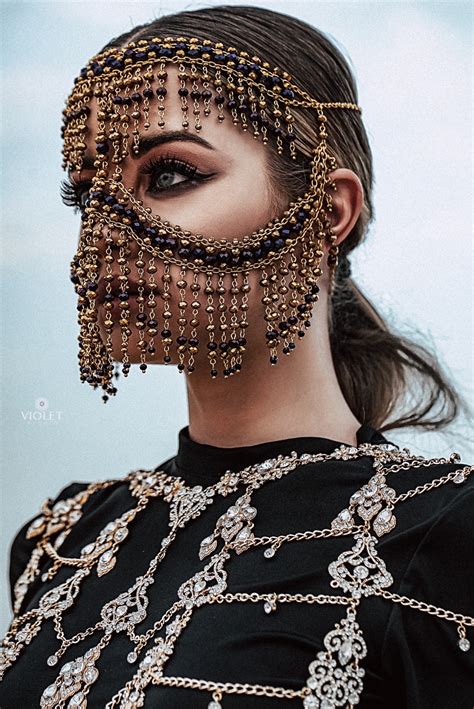 Tribal Face Chain Golden Regina Burqa Face Mask Getman Jewelry
