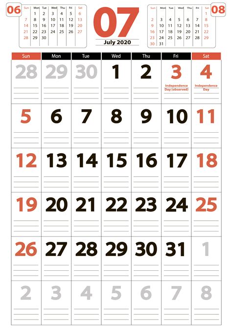 Download July 2020 Calendar United States