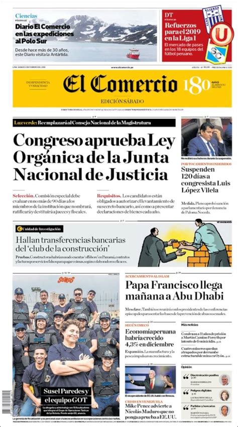 Periódico El Comercio Perú Periódicos De Perú Edición De Sábado 2