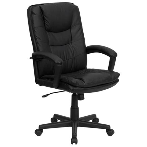 Thick padded bonded leather seat. High-Back Black Leather Executive Swivel Office Chair with ...