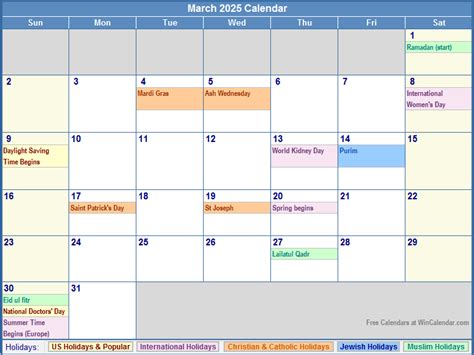March 2025 Calendar With Holidays Printable