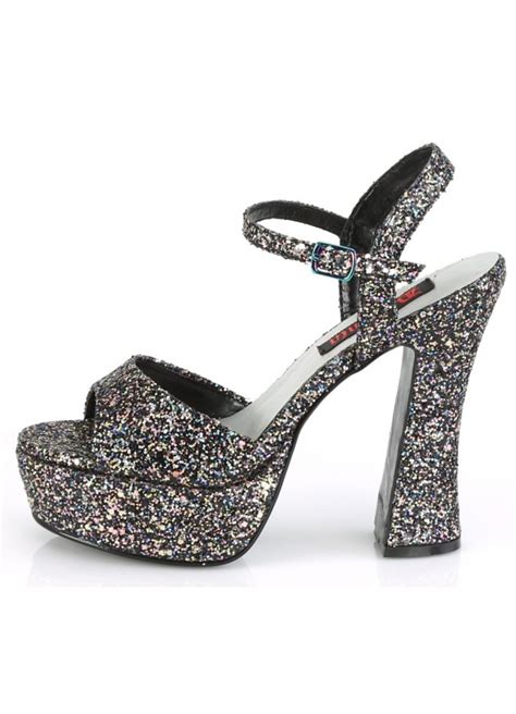 Dolly Black Glitter Platform Chunky Heel Sandal Gothic Womens Shoes