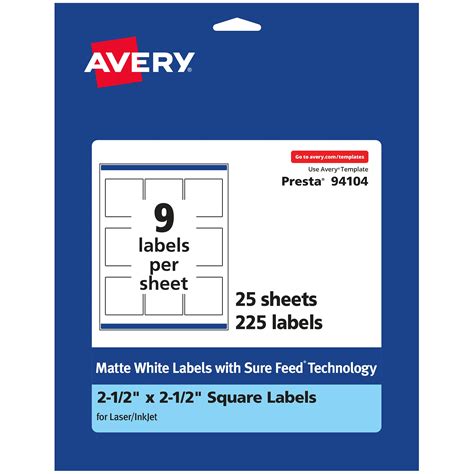 Buy Avery Matte White Square Labels With Sure Feed 25 X 25 225