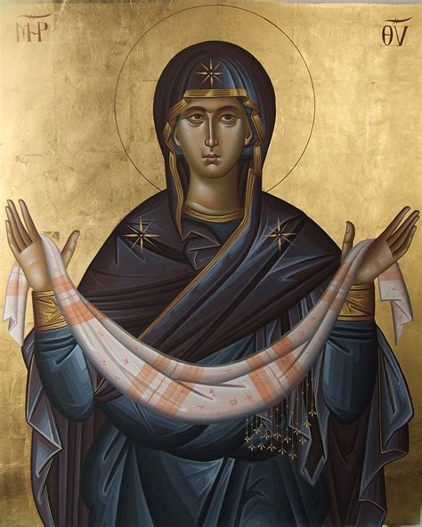 Byzantine Painted Icon Of Virgin Mary Mother Of God Theotokos