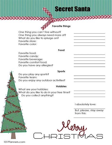 Secret Santa Template Secret Santa Questions Wish List