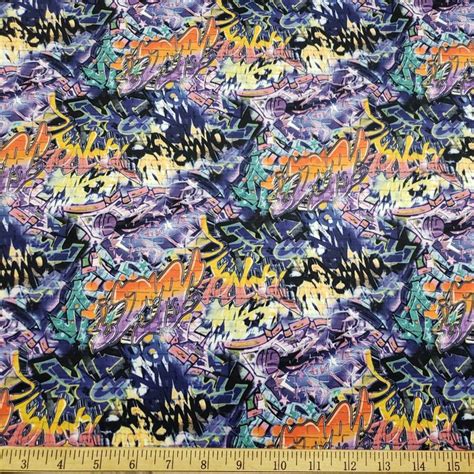 Graffiti Print Poly Spandex Fabric By The Yard Etsy Graffiti Prints Graffiti How To Dye Fabric