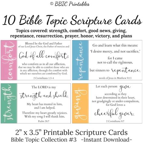 10 Bible Topic Scripture Cards Collection 3 Instant Etsy