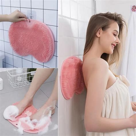 Wall Mounted Back Scrubber Massage Pad Shower Foot And Back Scrubber Cushion With Suction Cups