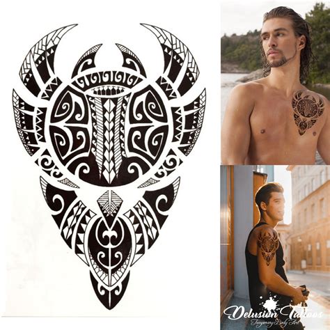 Polynesian Bull Temporary Tattoo Shoulder Half Sleeve Etsy