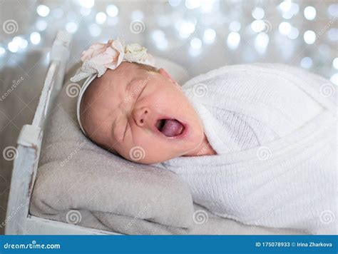 Newborn Baby Yawns White Background Copy Space Sleep Sippers Funny