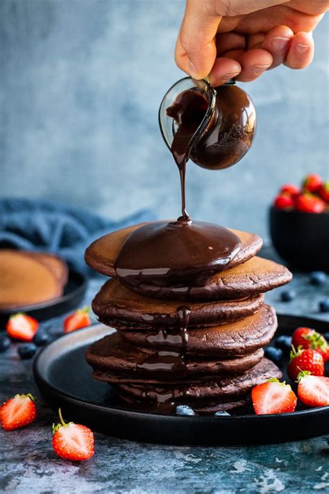 Fluffy Vegan Chocolate Pancakes With Chocolate Sauce These Easy
