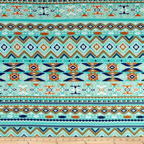 Mayan Tribal Print Jersey Knit Aqua Fabric Wall Fabric Fabric Store