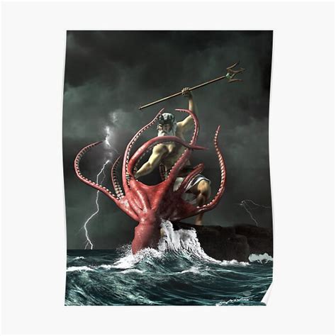 Poseidon Vs The Kraken Poster For Sale By Danieleskridge Redbubble