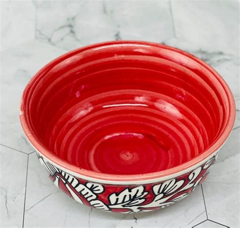 Redwhite And Black 500ml Ceramic Printed Bowl For Soup Serving 6inch