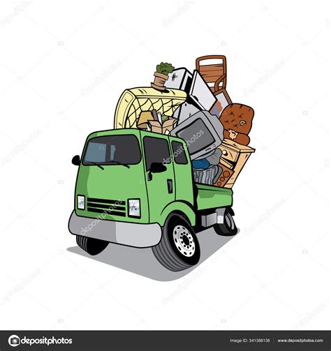Vector Cartoon Pickup Truck Loaded Full Household Junk Design Eps Stock