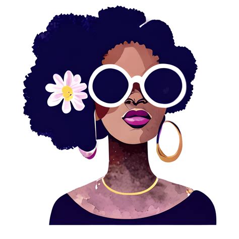 Black Woman Afro Hippy Style With Large Circle Glasses · Creative Fabrica