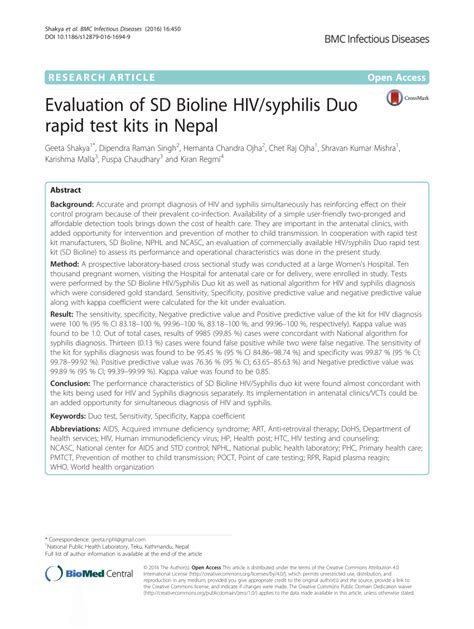 Pacific biotech is proudly to inform that our bioline hiv1/2 kit passed the performance assessment at the department of medical science, ministry of public health. (PDF) Evaluation of SD Bioline HIV/syphilis Duo rapid test ...