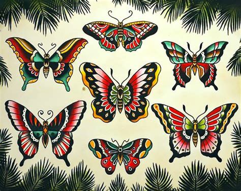 Cool Traditional Butterflies Tattoo Design