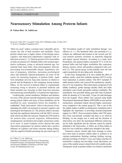 Pdf Neurosensory Stimulation Among Preterm Infants