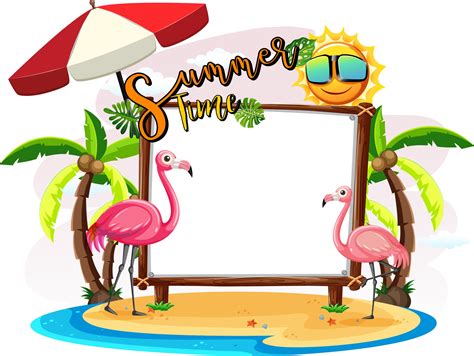 Empty Banner Board With Flamingo On The Beach Isolated Vector