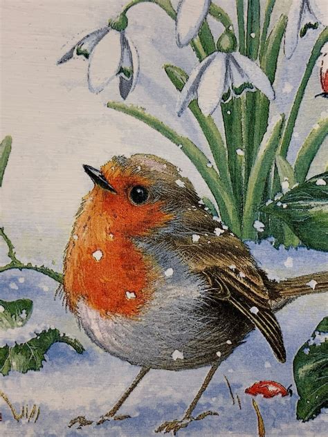 Robin With Snowdrops 15cm Square Decoupaged Wooden Plaque Etsy Uk