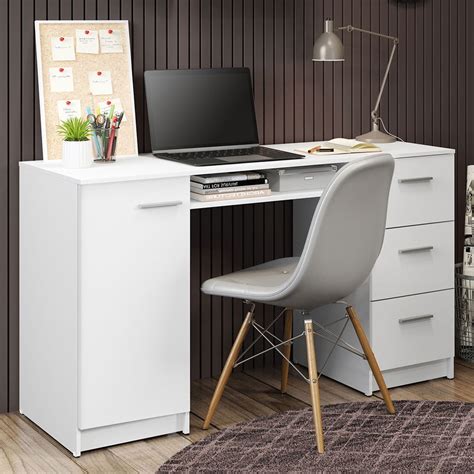Madesa Modern Office Desk With Drawers 53 Inch Study Desk For Home