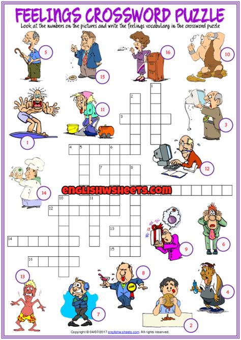 Feelings Emotions Esl Printable Crossword Puzzle Work