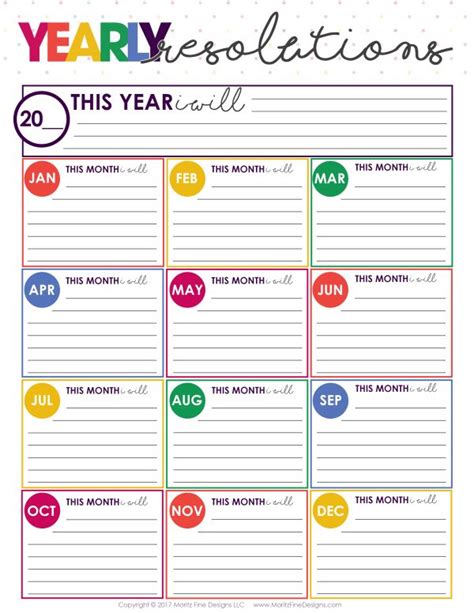New Years Resolutions Goals Sheet Free Printable