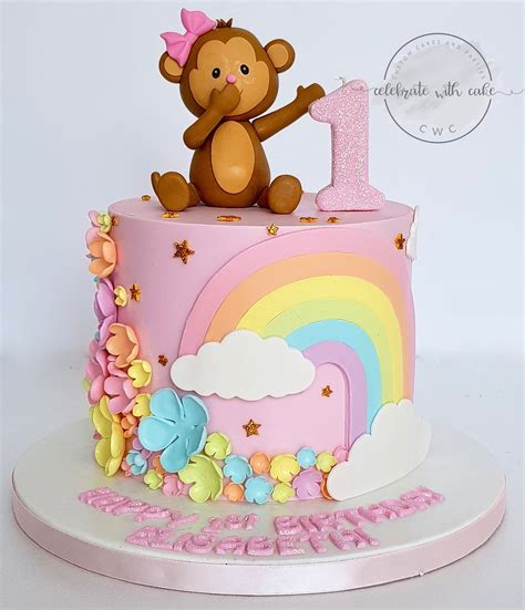 Celebrate With Cake Monkey Flowers And Rainbow First