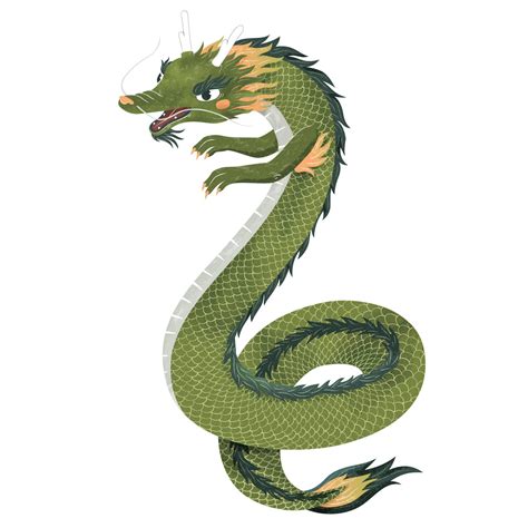 Adorable Green Chinese Dragon In Flat Design Mythological Creature