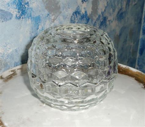 Jeannette Glass Cube Or Cubist Pattern Round Candle Holder Cixi S Collectibles Ruby Lane