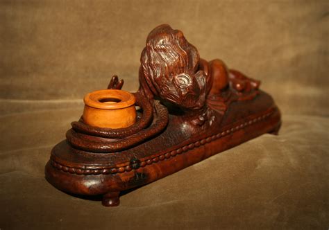 Erotic Wooden Sculpture Of A Lady Ink Pot For Sale