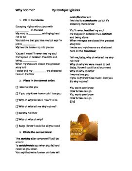 Enrique Iglesias Why Not Me Worksheet By Tyler Francis TpT