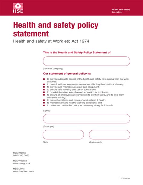 Hse Health And Safety Policy Statement