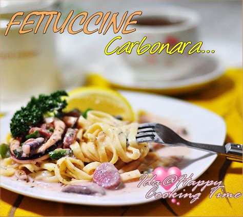 Stir in sauce and bacon; Fettuccine Carbonara