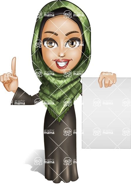 Young Muslim Woman Cartoon Vector Character 102 Cartoon Poses Sign