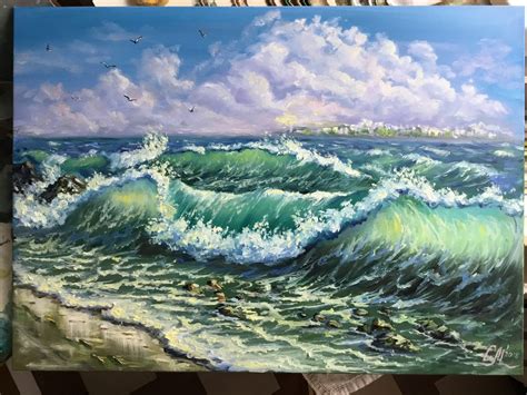 Large Oil Painting Ocean Wave Painting Beach Decor Wall Art Etsy