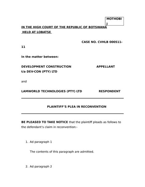 Plaintiff'S Replication. A student guide on how to approach the module
