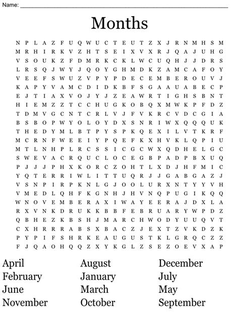 Months Word Search Wordmint