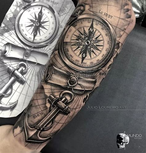Art — Amazing Compass Anchor Tattoo By Julio Loureiro