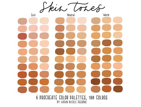 Skin Tones Procreate Color Palette For Ipad 6 Palettes 180 Etsy Skin