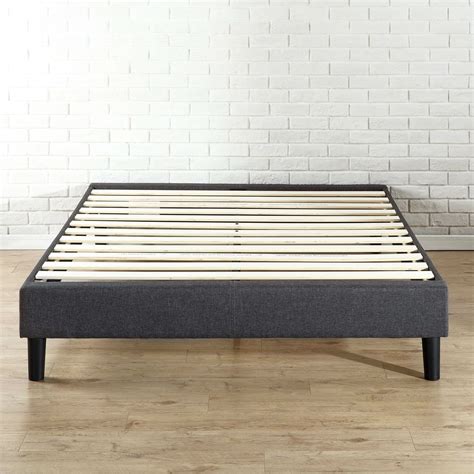 King Size Grey Upholstered Platform Bed Frame With Mid Century Style
