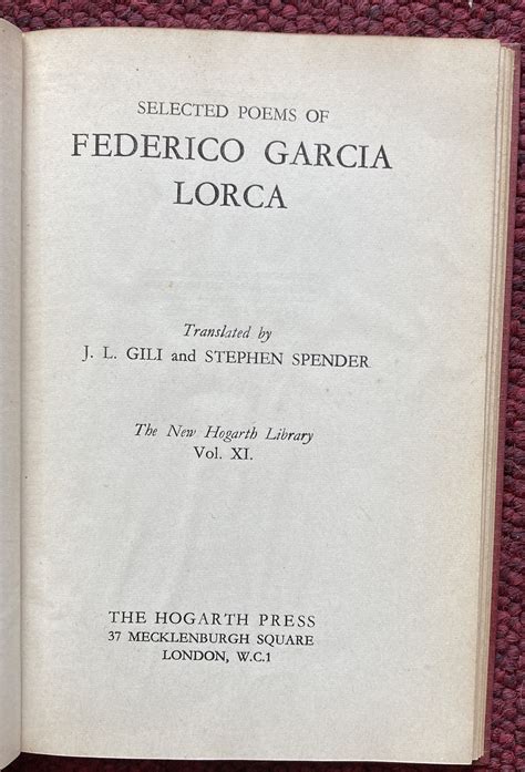 Selected Poems Of Federico Garcia Lorca Translated By Jl Gili And