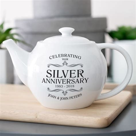 Personalised Silver Wedding Anniversary Teapot | The Gift Experience